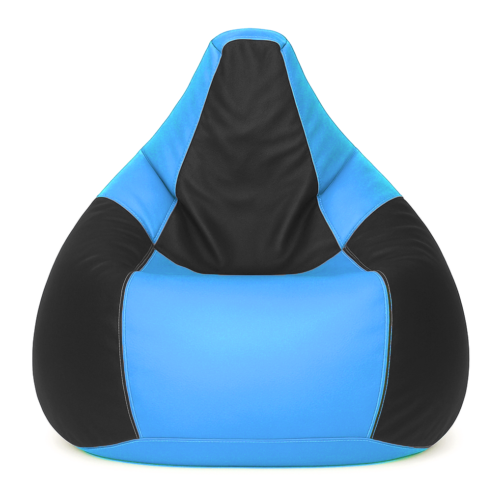 Checkered Egg Type Bean Bag - Sky Blue and Black