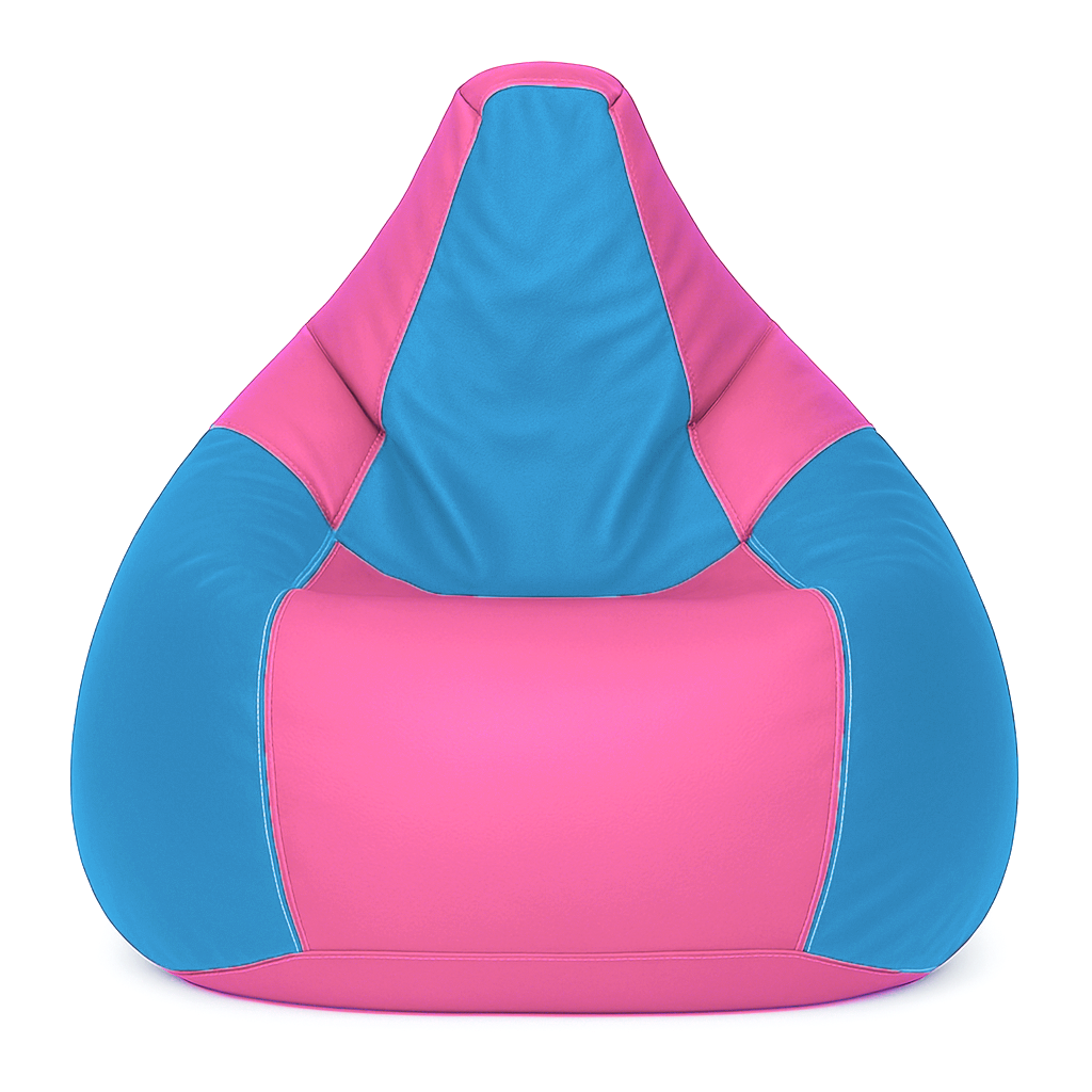 Checkered Egg Type Bean Bag - Sky Blue and Pink