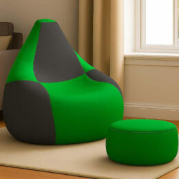 Cozy Checkers Green & Black Dual Colour Bean Bag with matching Round Moda footrest combo offer.