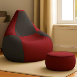 Cozy Checkers Maroon & Black Dual Colour Bean Bag with matching Round Moda footrest combo offer.