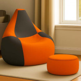 Cozy Checkers Orange & Black Dual Colour Bean Bag with matching Round Moda footrest combo offer.