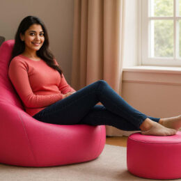 Cozy Pink Colour Bean Bag with Round Modo Combo Offer