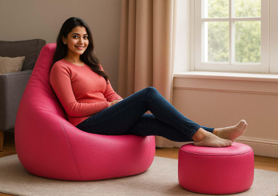 Cozy Pink Colour Bean Bag with Round Modo Combo Offer