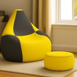 Cozy Checkers Yellow & Black Dual Colour Bean Bag with matching Round Moda footrest combo offer