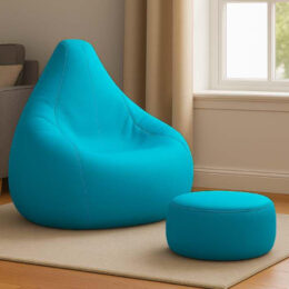 Cozy Sky Blue Colour Bean Bag with Round Modo Combo Offer