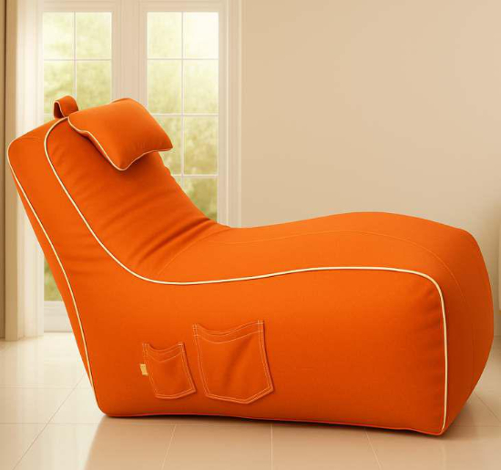 Cozy Video Rocker Bean Bag Orange with White piping