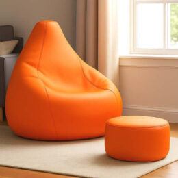 Cozy Orange Colour Bean Bag with Round Modo Combo Offer