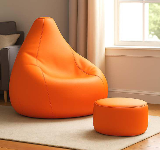 Cozy Orange Colour Bean Bag with Round Modo Combo Offer