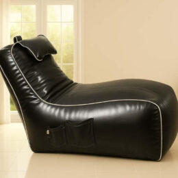 Cozy Video Rocker Bean Bag Black with White piping