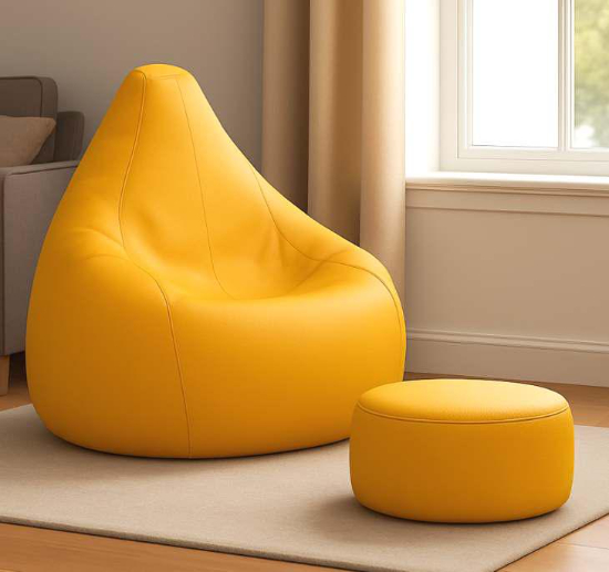 Cozy Yellow Colour Bean Bag with Round Modo Combo Offer