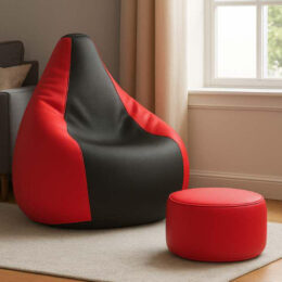 Cozy Red and Black Multi Colour Bean Bag with Round Modo Combo Offer