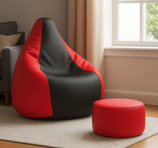Cozy Red and Black Multi Colour Bean Bag with Round Modo Combo Offer