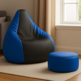 Cozy Royal Blue and Black Multi Colour Bean Bag with Round Modo Combo Offer