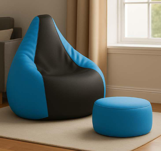 Cozy Sky Blue & Black Multi Colour Bean Bag & Round Modo Combo Offer - Image 2
