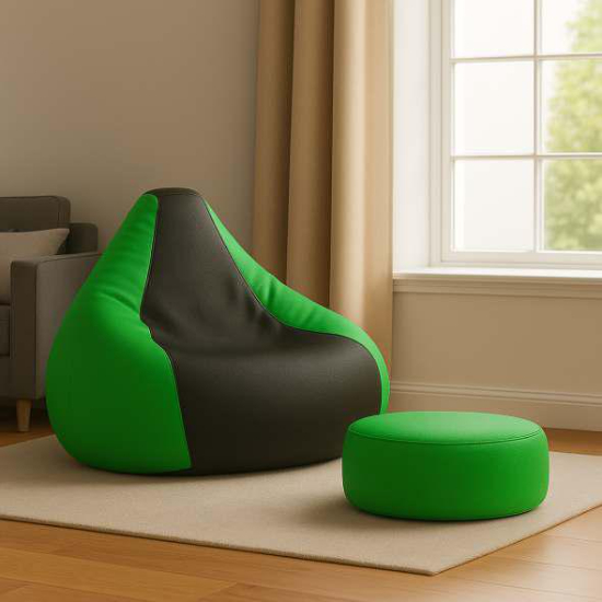 Cozy Parrot Green & Black Multi Colour Bean Bag & Round Modo Combo Offer