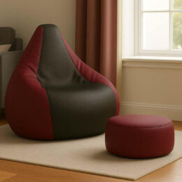 Cozy Maroon and Black Multi Colour Bean Bag with Round Modo Combo Offer