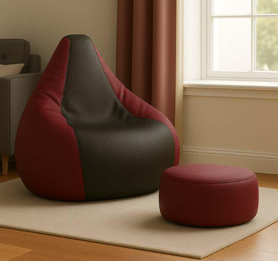 Cozy Maroon and Black Multi Colour Bean Bag with Round Modo Combo Offer