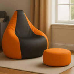 Cozy Orange and Black Multi Colour Bean Bag with Round Modo Combo Offer