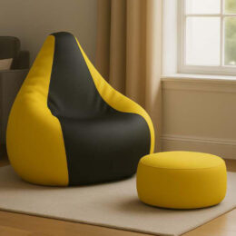 Cozy Yellow and Black Multi Colour Bean Bag with Round Modo Combo Offer