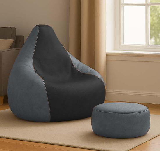 Cozy Gray and Black Multi Colour Bean Bag with Round Modo Combo Offer