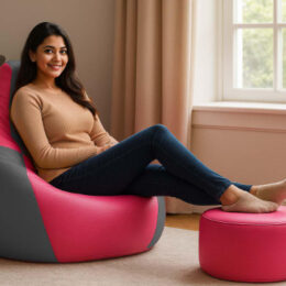 Cozy Checkers Pink & Gray Dual Colour Bean Bag | Comfortable Bean Bag