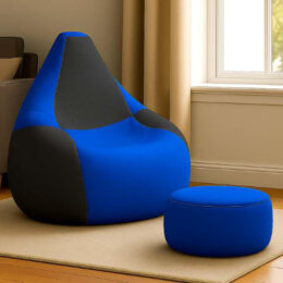 Cozy Checkers Royal Blue & Black Dual Colour Bean Bag with matching Round Moda footrest combo offer.