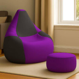 Cozy Checkers Purple & Black Dual Colour Bean Bag with matching Round Moda footrest combo offer.